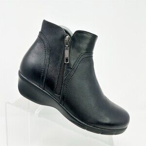 Propét Waverly Ankle Booties Black Wedge Heel Side Zip Round Toe Size 7 X(2E)